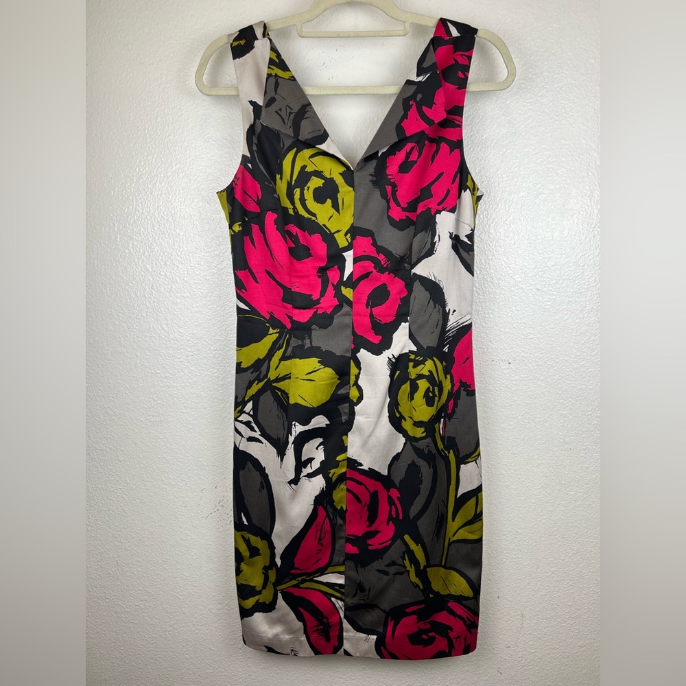 Trina Turk Floral Print Sleeveless V-Neck Midi Silk Blend Dress Women's Size 6